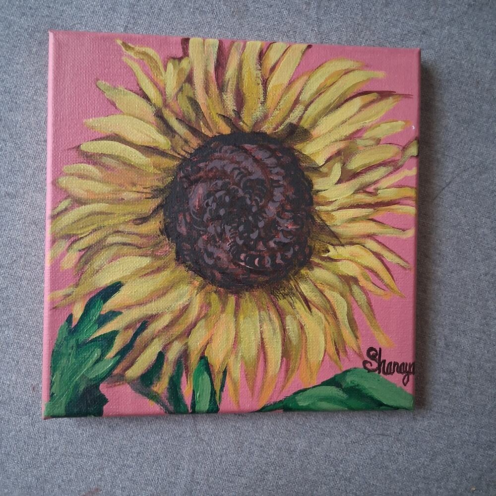 Beautiful Sunflower Acrylic Painting Original Flower Wall Art 8x8
